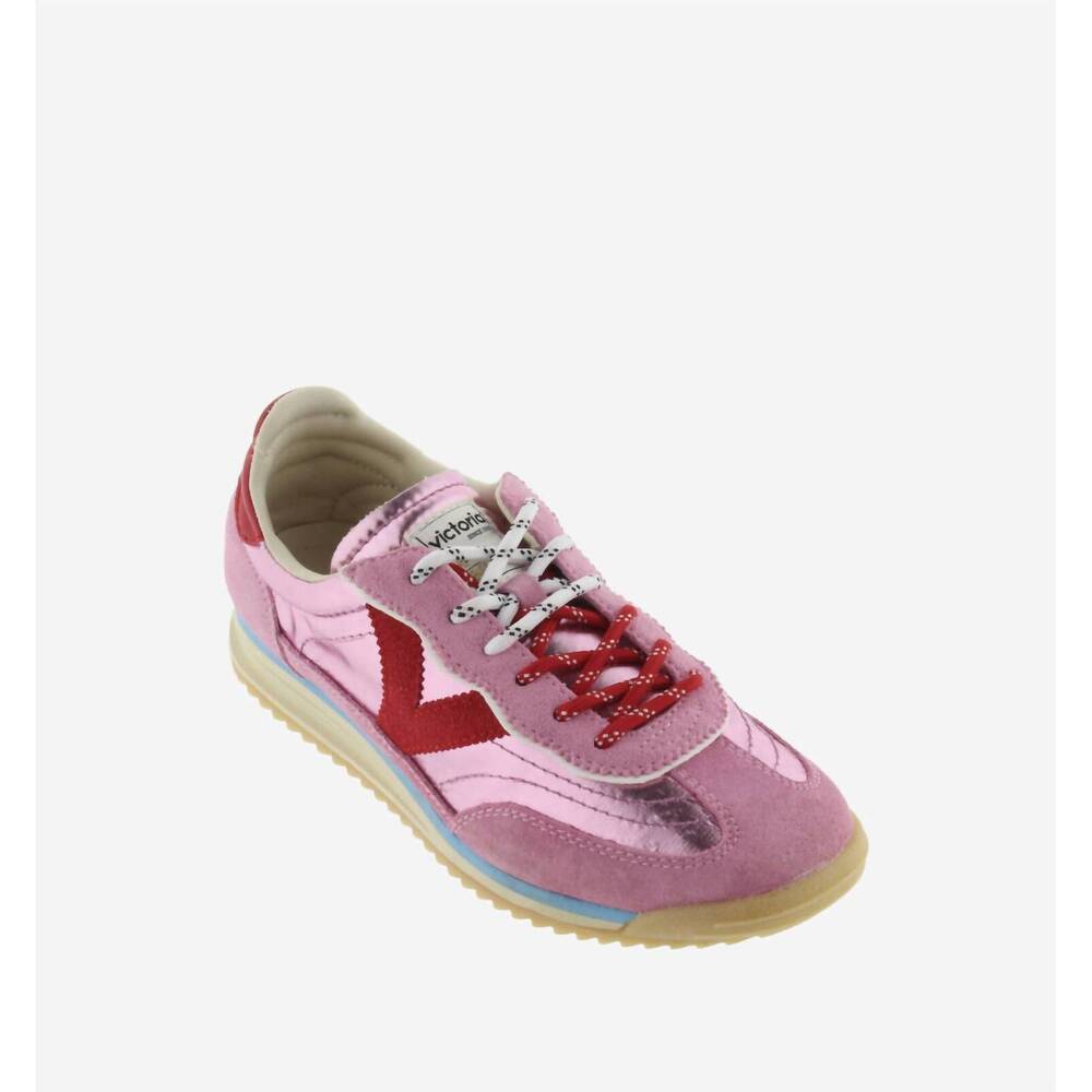 NEW VICTORIA women's saturno metallic nylon and suede sneakers in rosa
